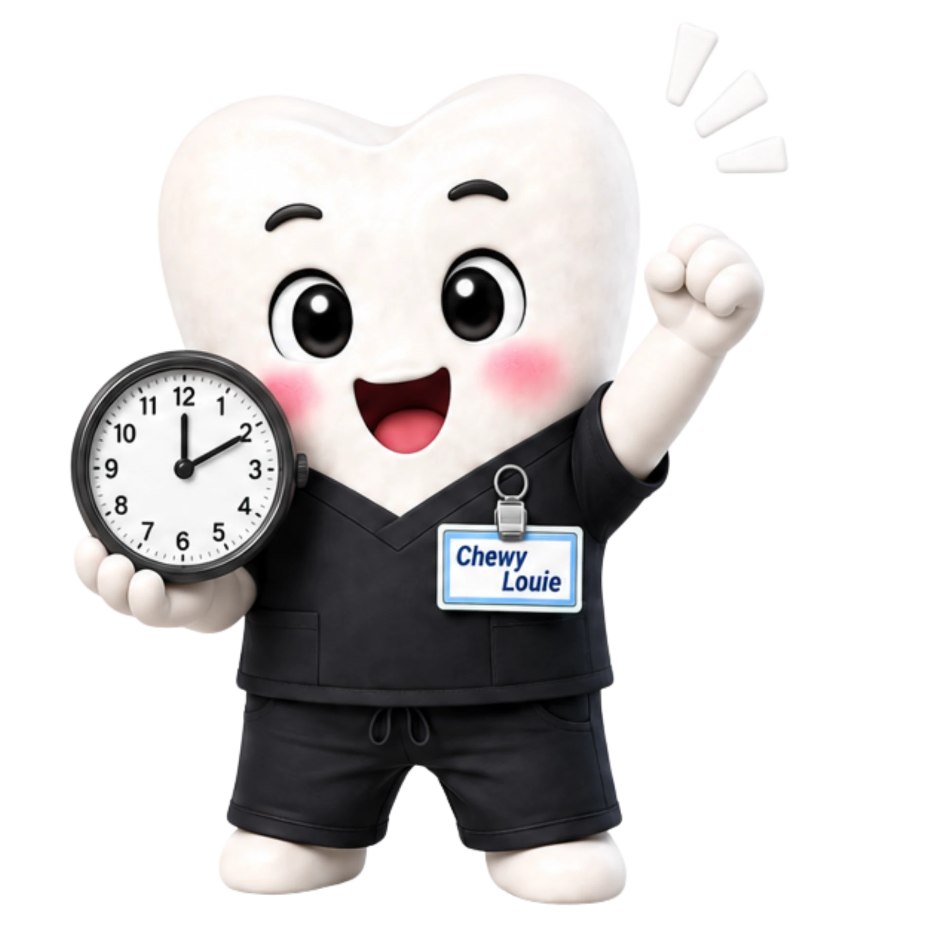 Chewy Louie holding a clock